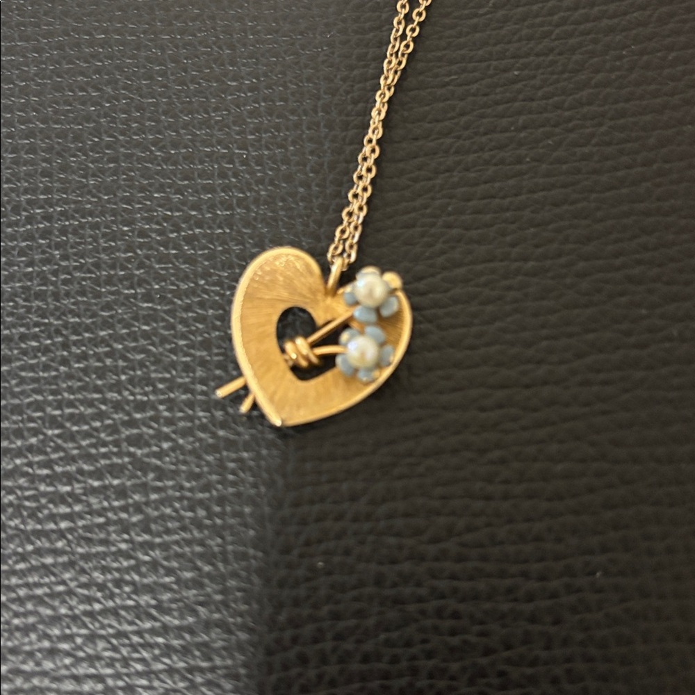 Vtg Krementz Heart Shaped Forget Me Knot Necklace